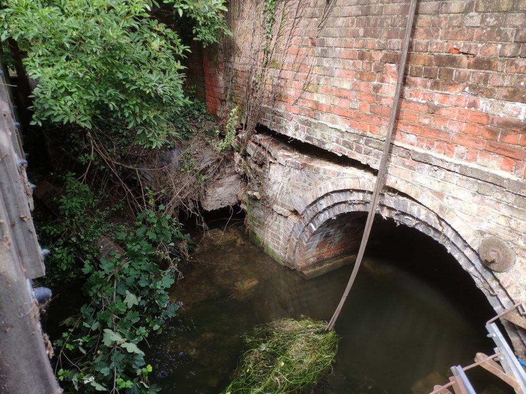 After the collapse, the foundations washed away and brickwork drop