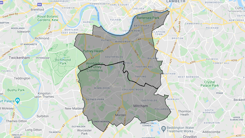 Greater London Assembly Merton & Wandsworth Constituency Map
